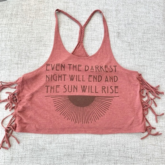 Burnt Orange Even the Darkest Night Will End Fringe Braided Tank Top - Picture 2 of 6
